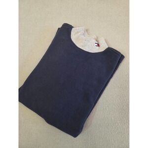 Tommy Hilfiger Mock Neck Sweatshirt Men's L Navy Gray Collar 100% Cotton Logo